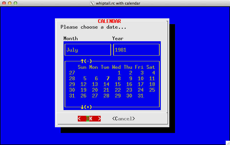 Example of Whiptail color-scheme with calendar widget