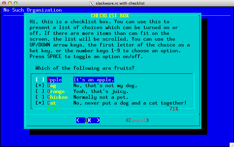 Example of Slackware color-scheme with checklist widget