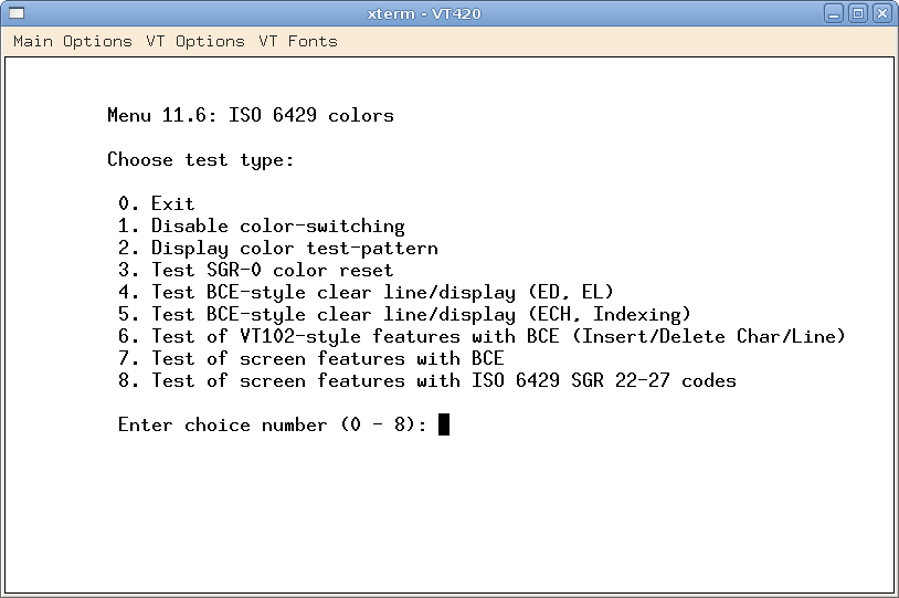 Menu for ISO 6429 Color Tests