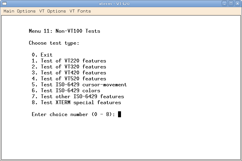 Menu for non-VT100 Tests